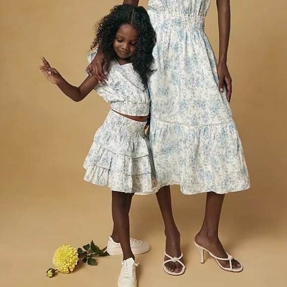 AQUA Girls' Cotton Printed Smocked Tiered Skirt, Little Kid, Big Kid - Exclusive - Picture 6 of 6